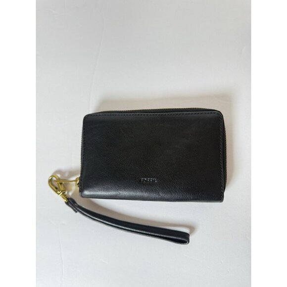 Fossil Women’s Emma Black RFID Large‎ Zip Around Wristlet Leather Clutch - Picture 4 of 10